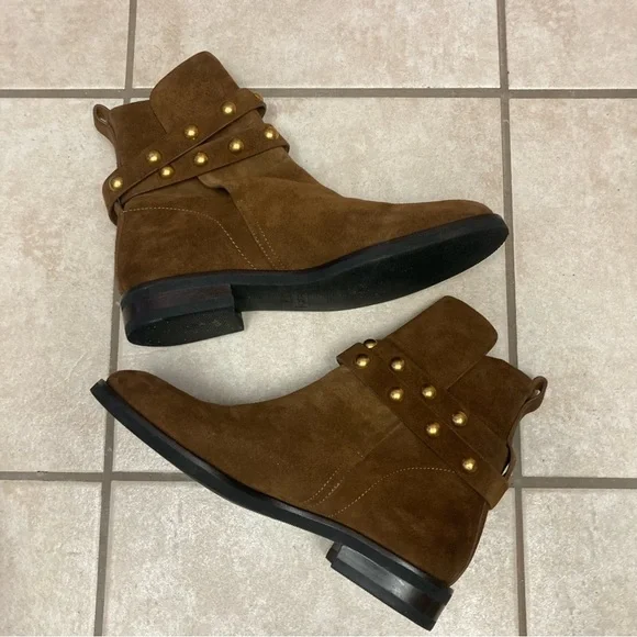 NWOB See by Chloe Studded Suede Ankle Boots - Brown, 39.5